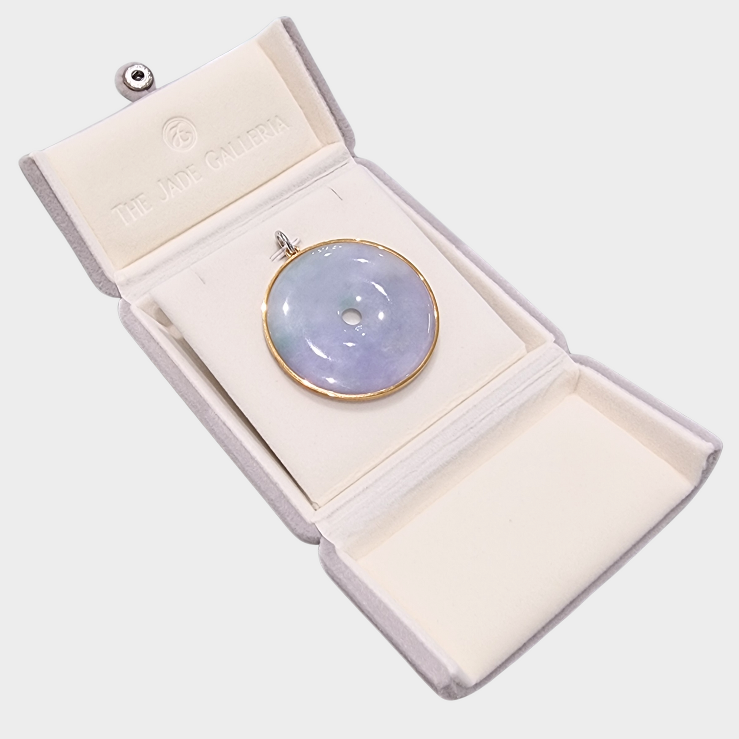 Lavender Jadeite Jade "Disc" Pendant in White & Yellow Gold