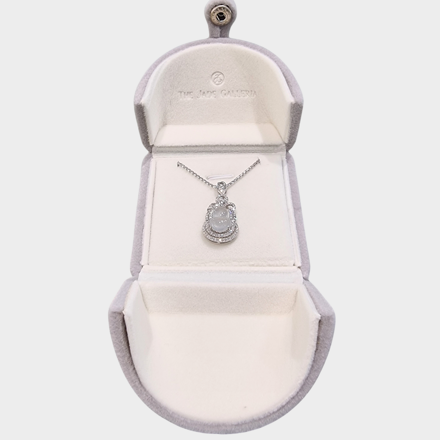 Icy Jadeite Jade "Hulu" Pendant in White Gold with Diamonds