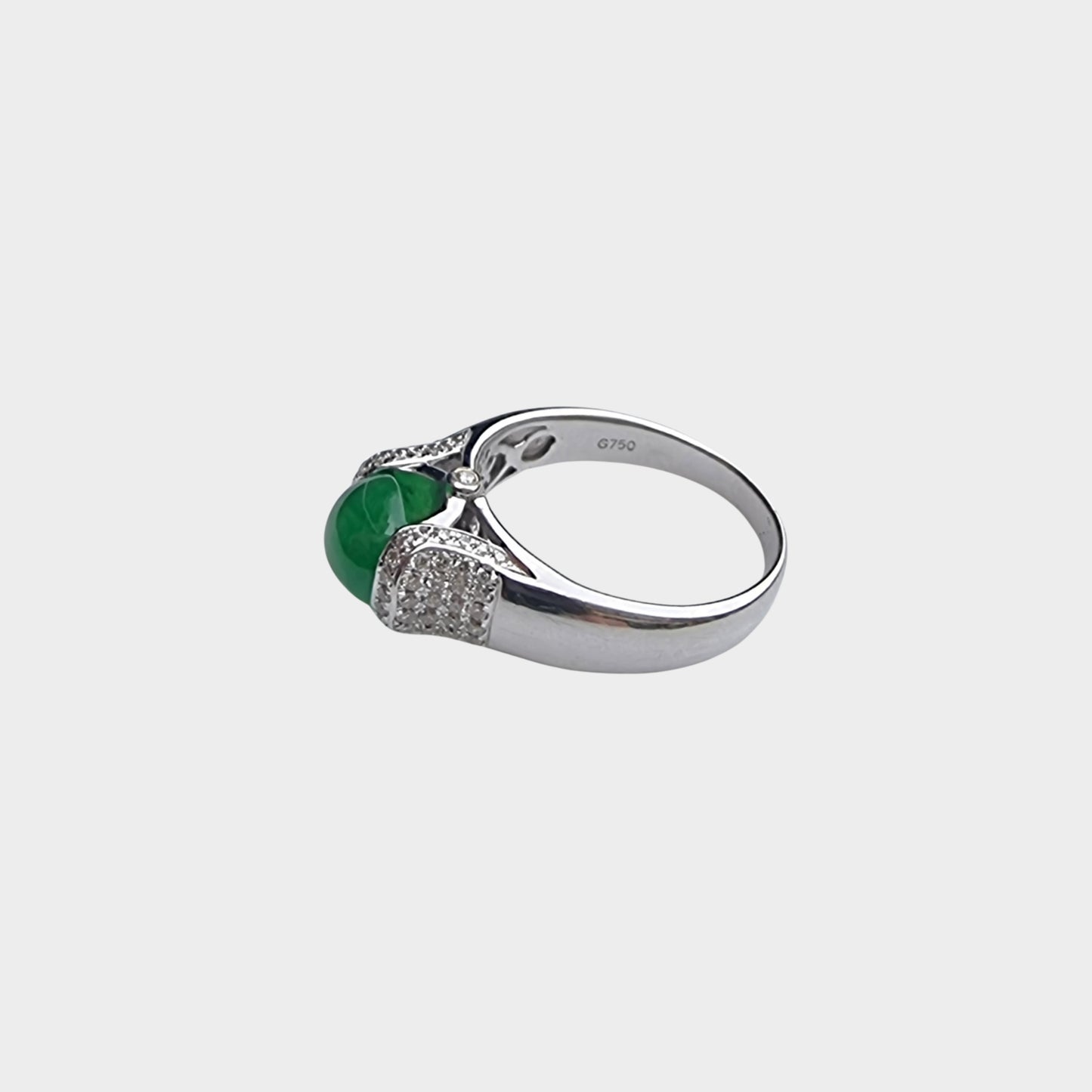 Jadeite Jade Cabochon Ring in White Gold with Diamonds