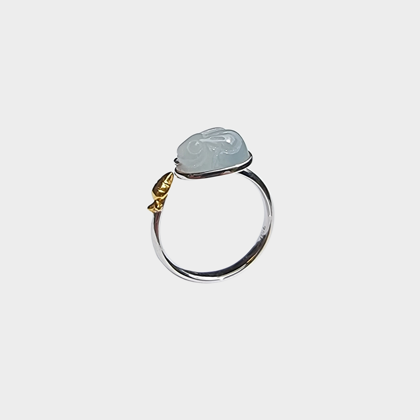 Jadeite Jade Rabbit Ring in Yellow and White Gold