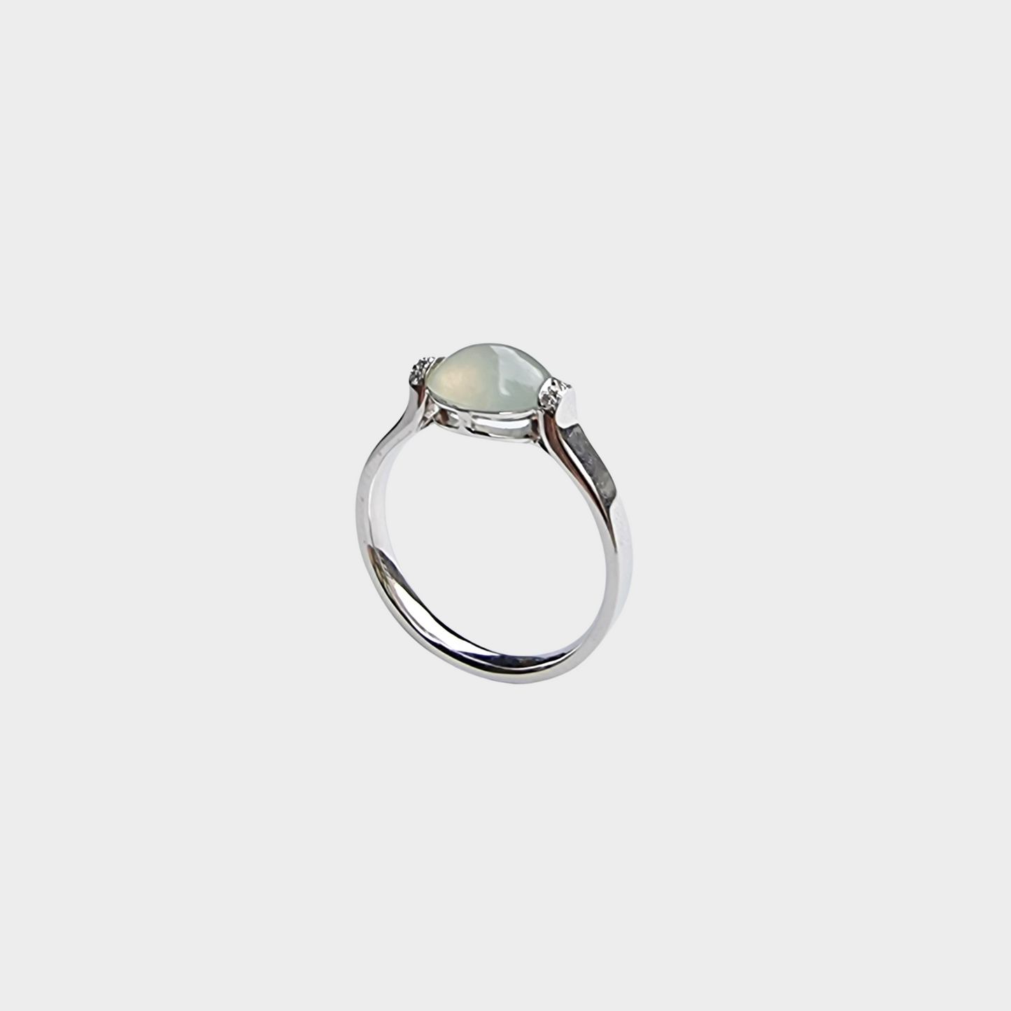 Icy Jadeite Jade Cabochon Ring in White Gold with Diamonds