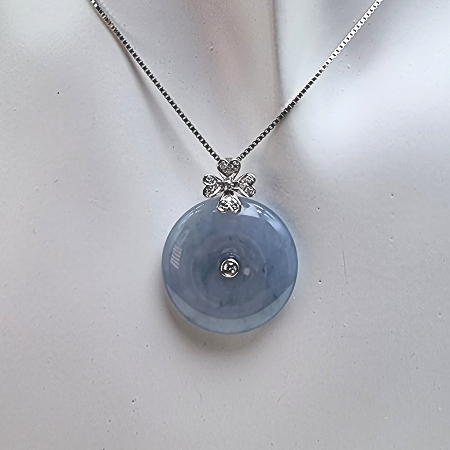 Lavender "Lucky Coin" Jadeite Jade Pendant in White Gold with Diamonds