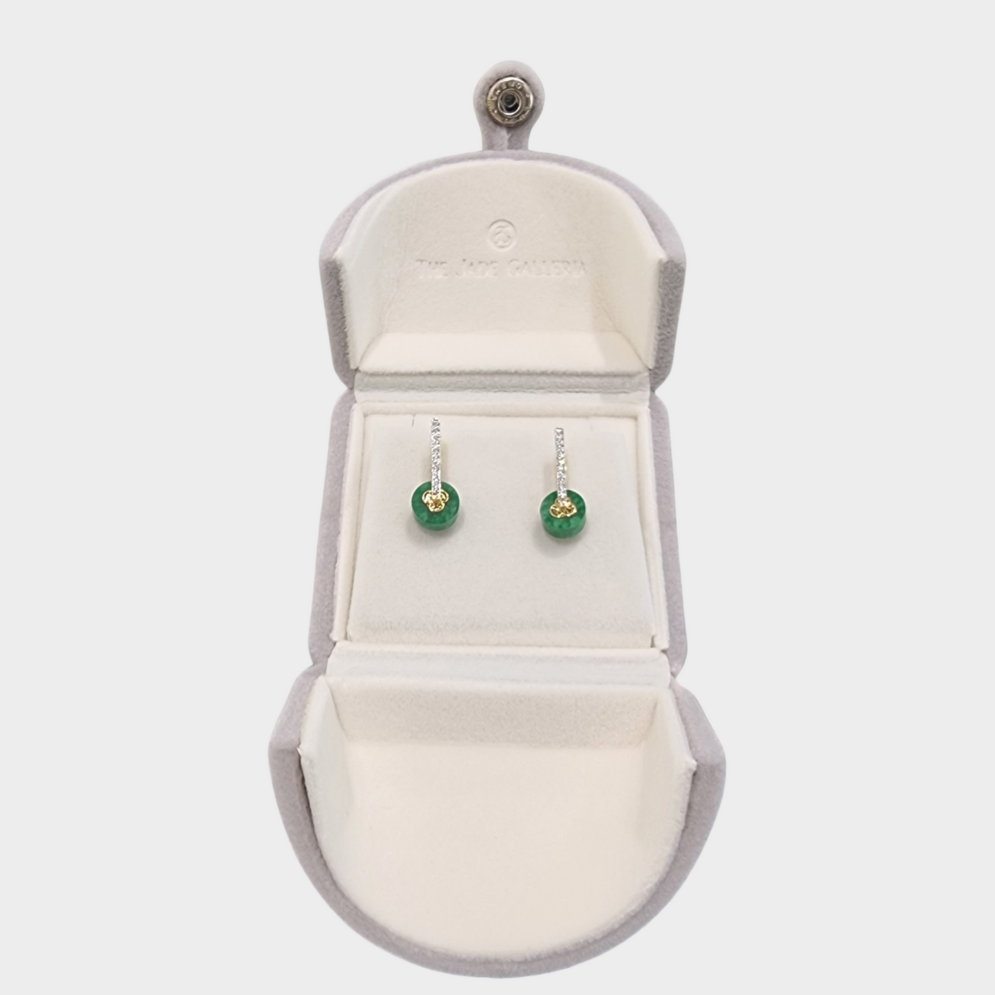 Flower Green Jadeite Jade Drop & Dangle Earrings in Yellow Gold with Diamonds