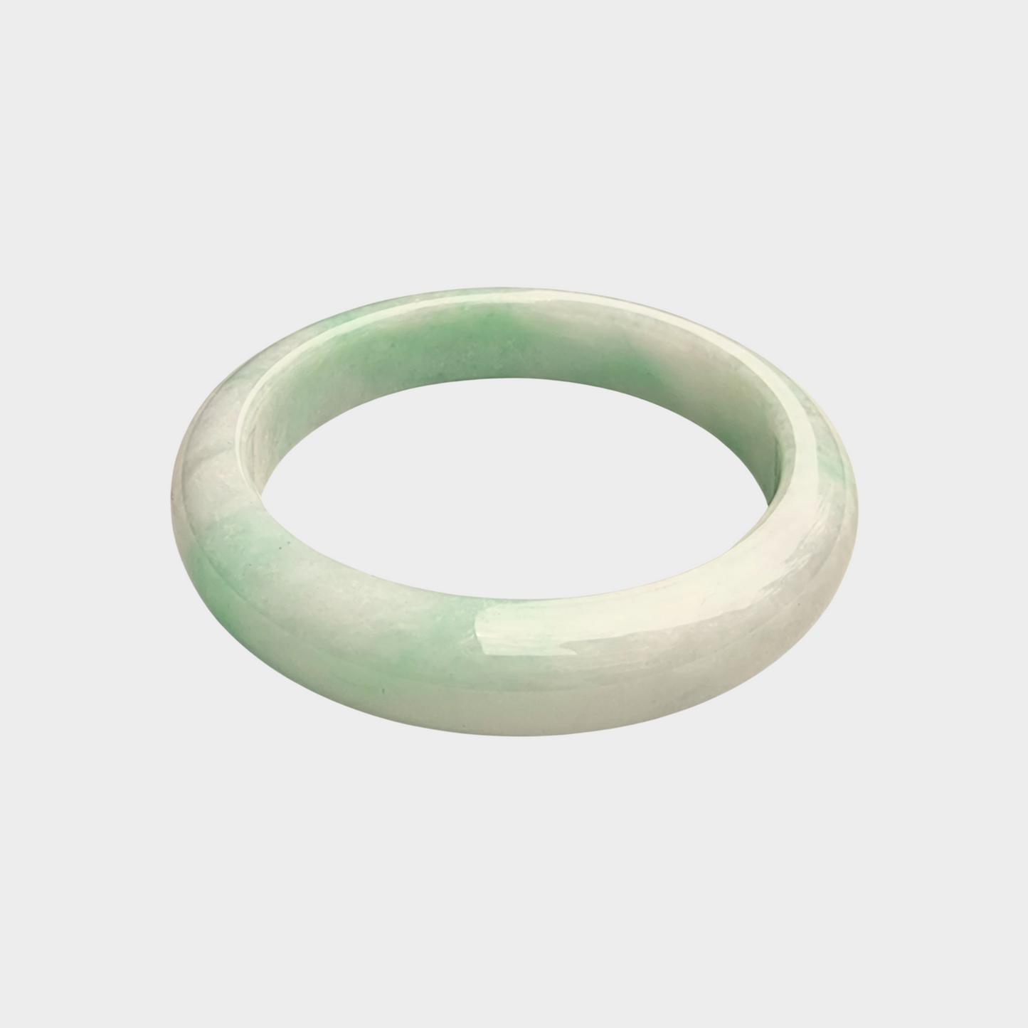 Green and White Jadeite Jade Bangle - 57mm Half Round