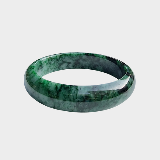 Flower Green Jadeite Jade Bangle - 61mm Half Round