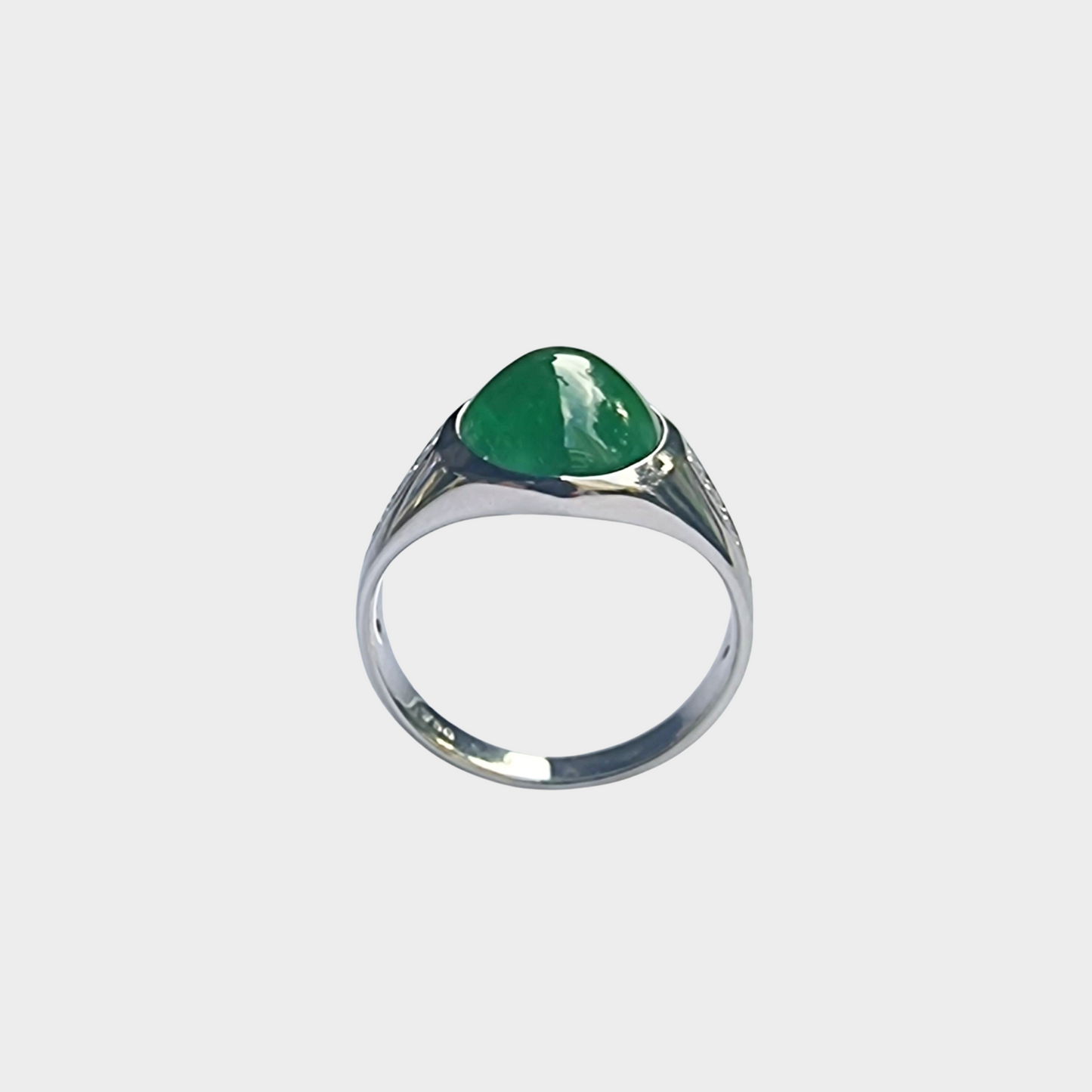 Jadeite Jade Cabochon Ring in White Gold with Diamonds