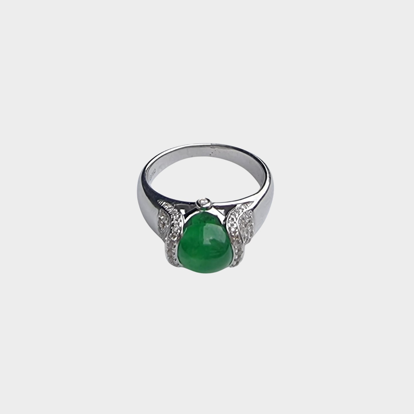 Jadeite Jade Cabochon Ring in White Gold with Diamonds