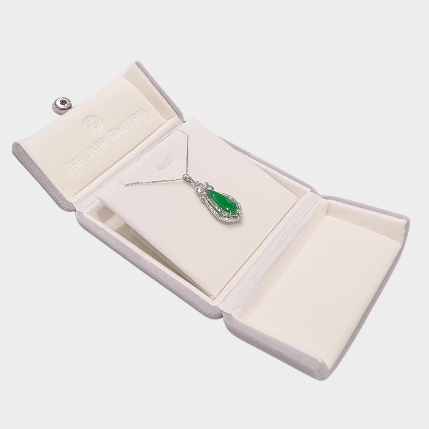 Luminous Green "Teardrop" Jadeite Jade Pendant in White Gold with Diamonds