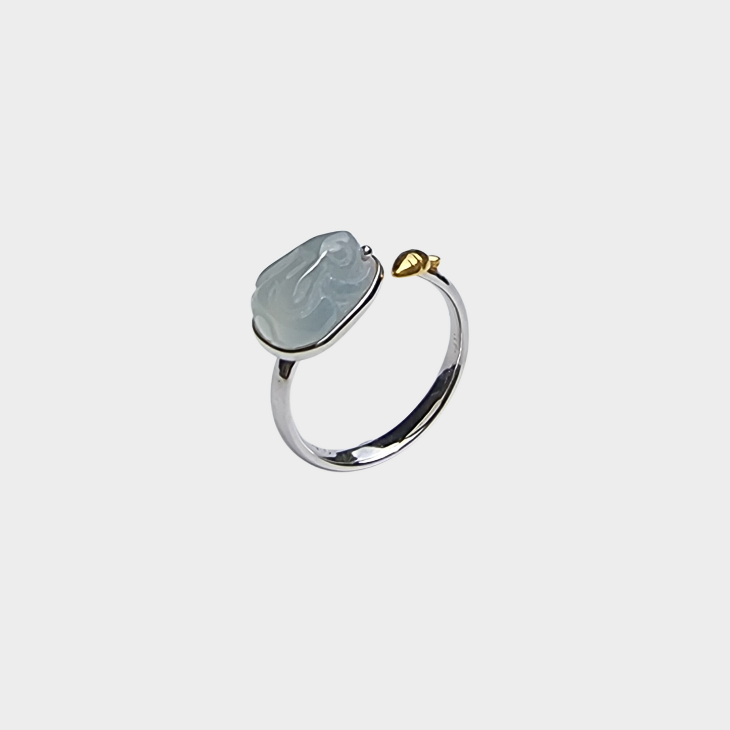 Jadeite Jade Rabbit Ring in Yellow and White Gold