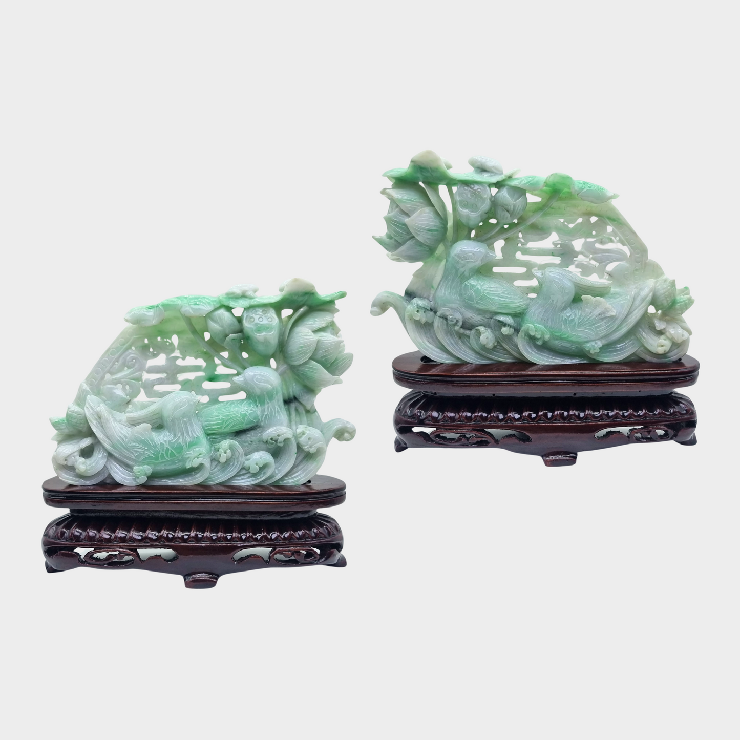 "Mandarin Ducks" Jadeite Jade Display - 1 Pair