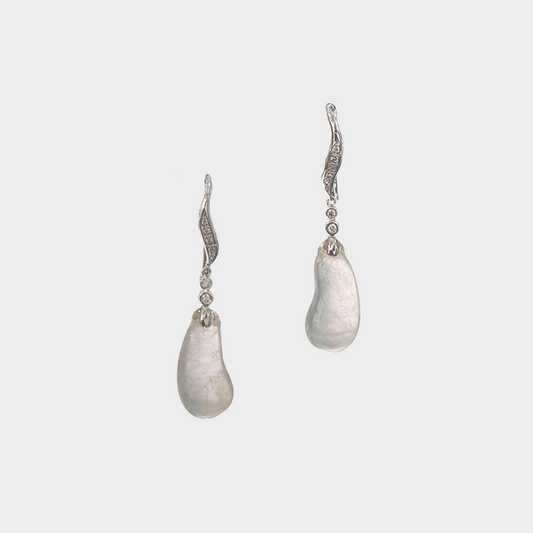 Icy Jadeite Jade Drop & Dangle Earrings in White Gold with Diamonds