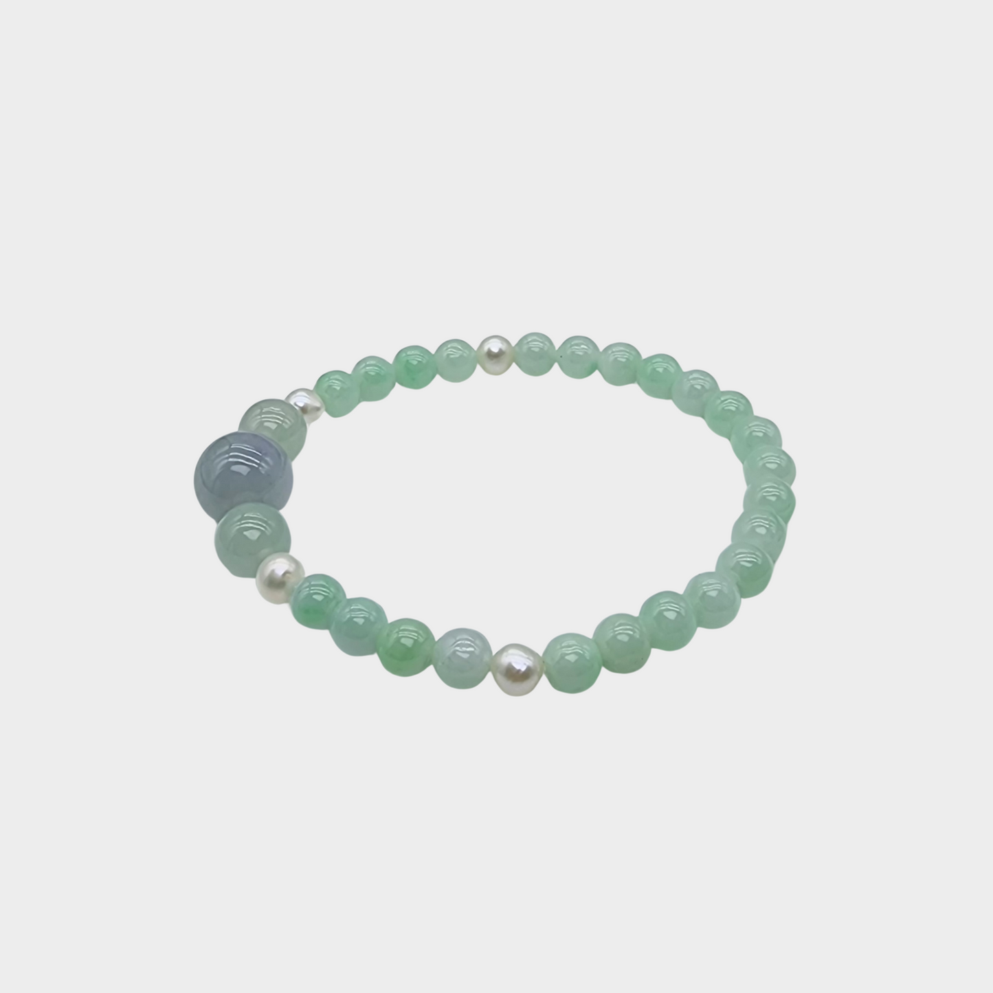 Pastel Green and Lavender Jadeite Jade Beads Bracelet with Pearls