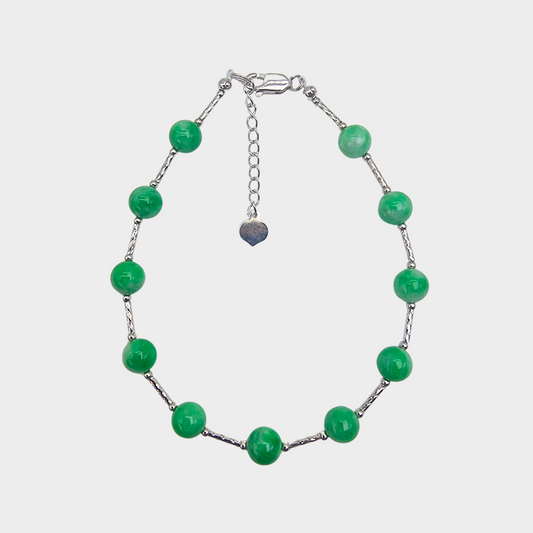 [Apple Green Dewdrops] Jadeite Jade Beads Bracelet in White Gold