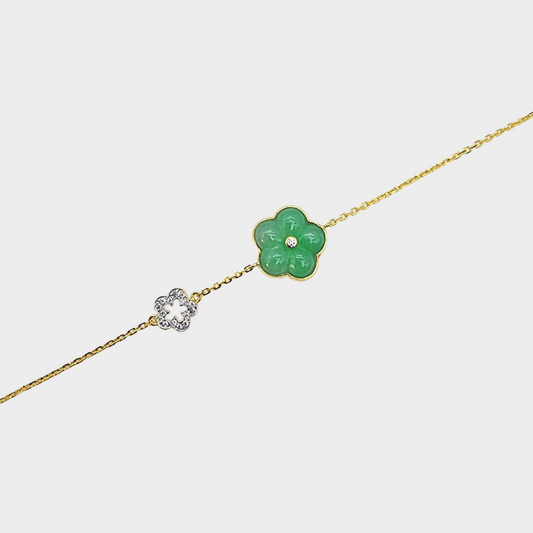 Jadeite Jade "Flower" Bracelet in Yellow Gold with Diamonds