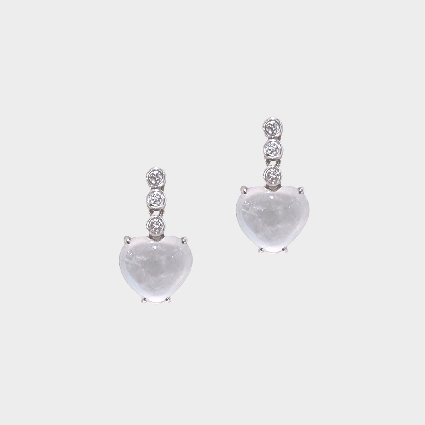 Icy "Sparkling Hearts" Jadeite Jade Drop & Dangle Earrings in White Gold with Diamonds