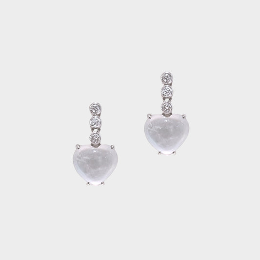 Icy "Sparkling Hearts" Jadeite Jade Drop & Dangle Earrings in White Gold with Diamonds