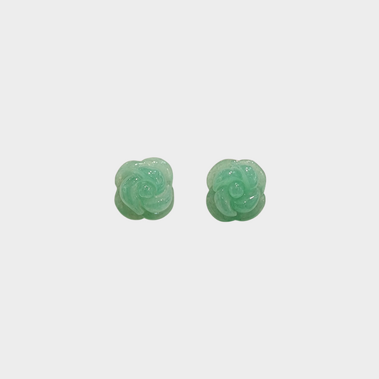 Green "Dazzling Rose" Jadeite Jade Earrings in Yellow Gold