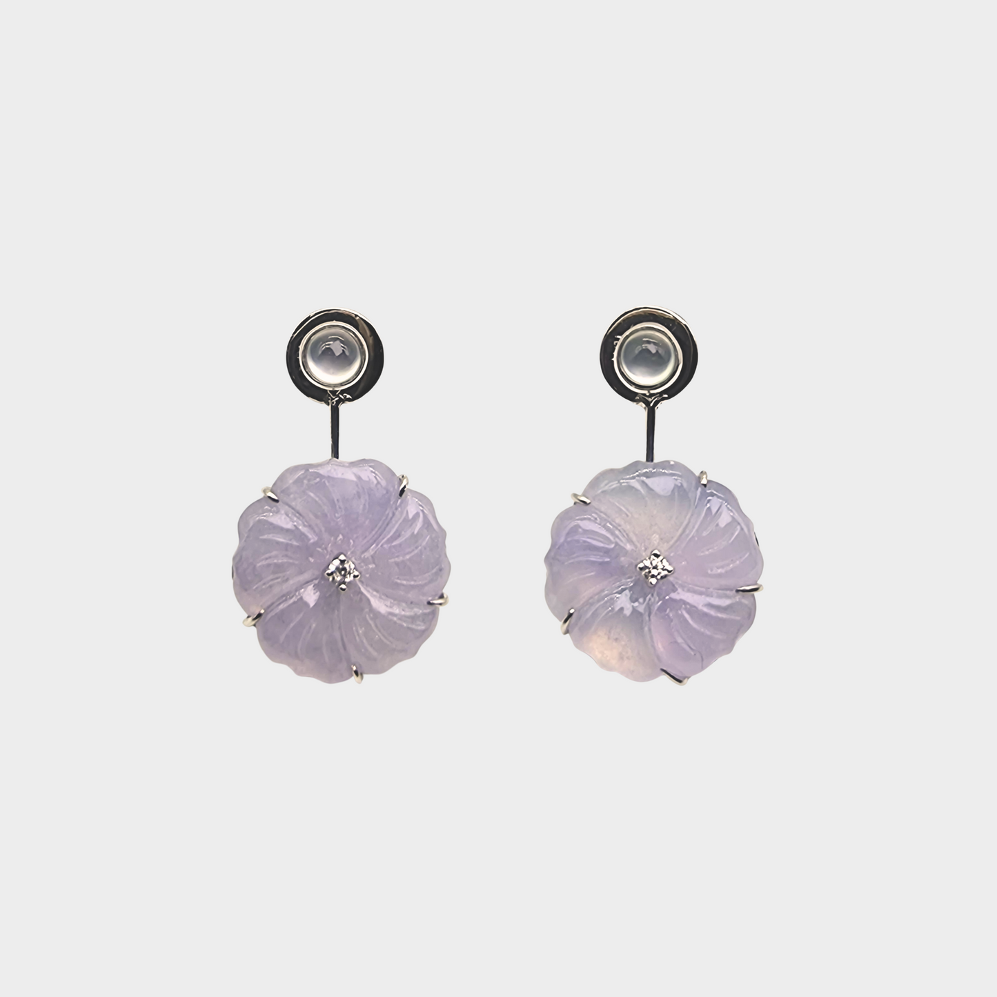 Icy Lavender "Wildflower" Jadeite Jade Earrings in White Gold with Diamonds