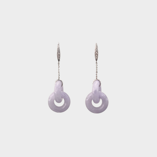 Icy Lavender "Double Hoop" Jadeite Jade Drop & Dangle Earrings in White Gold with Diamonds