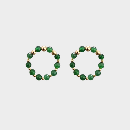 [Forest Green Dewdrops] Jadeite Jade Stud Earrings in Yellow Gold