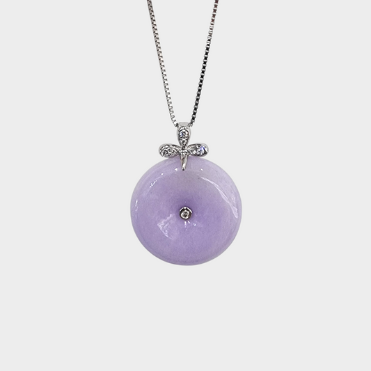 Lavender "Lucky Coin" Jadeite Jade Pendant in White Gold with Diamonds