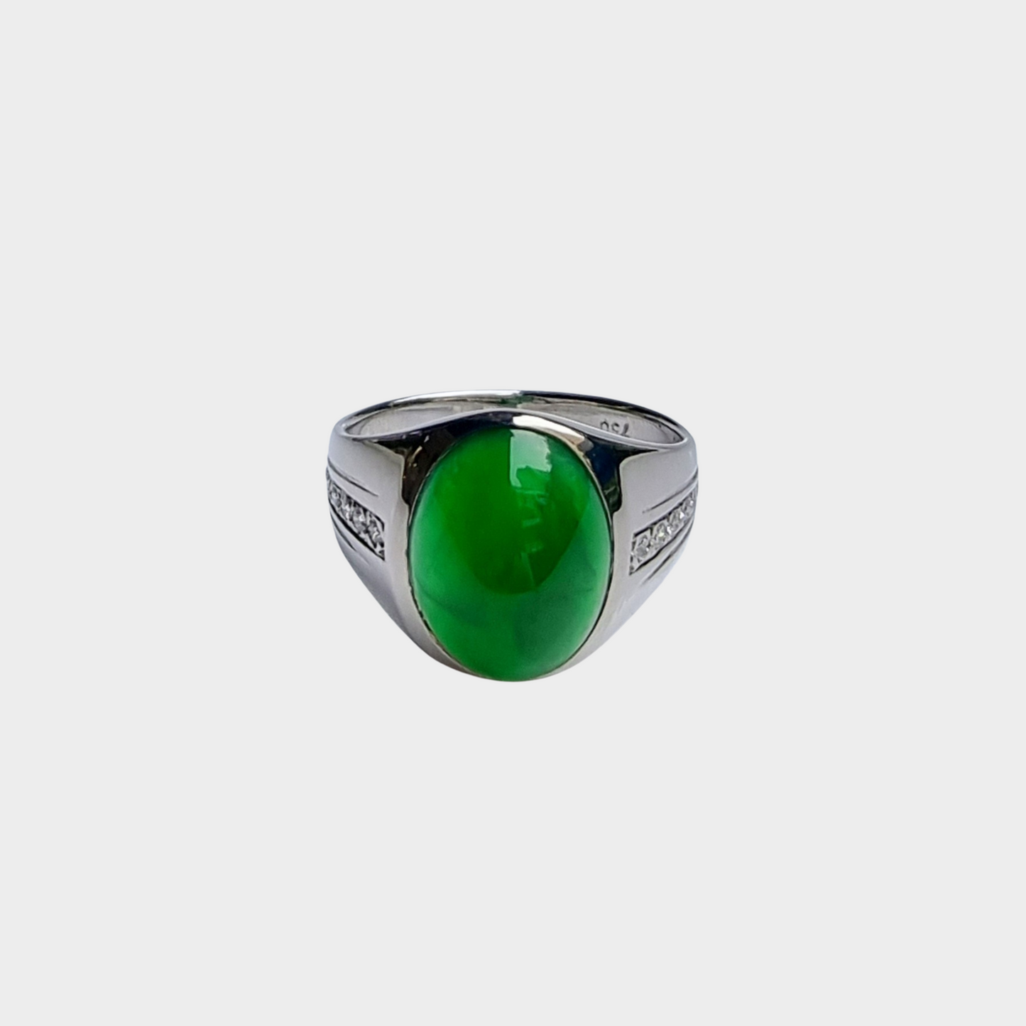 Jadeite Jade Cabochon Ring in White Gold with Diamonds