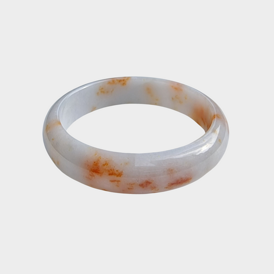 Red and White Jadeite Jade Bangle - 58mm Half Round