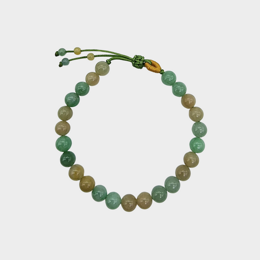 Green and Yellow Jadeite Jade Beads Bracelet