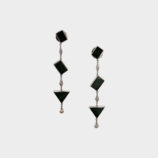 Omphacite Jadeite Jade Triple-Drop Earrings in White Gold with Diamonds