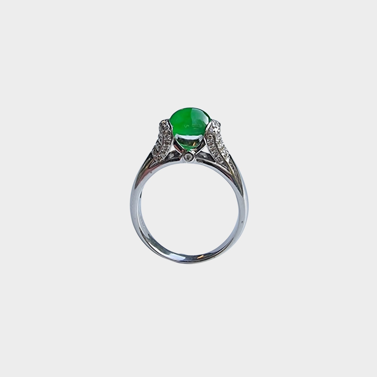 Jadeite Jade Cabochon Ring in White Gold with Diamonds